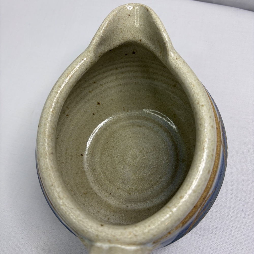 Studio Pottery Gravy Boat Pitcher Creamer Vase Etched Stoneware Vintage Signed - Picture 11 of 12